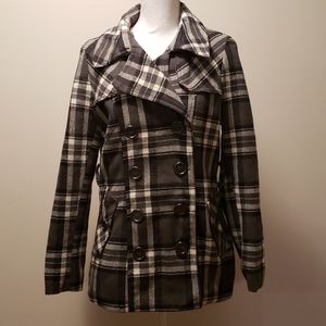 Black and white plaid pea coat - Juniors Large